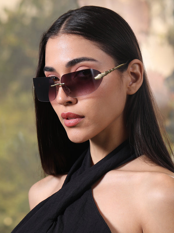 The Edge Rectangular Sunglass - Gold Violet
