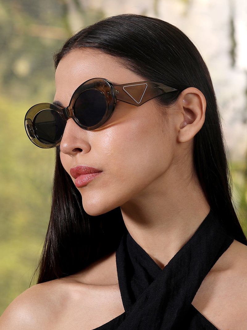 The Retro Oval Sunglass - Mocha Brown