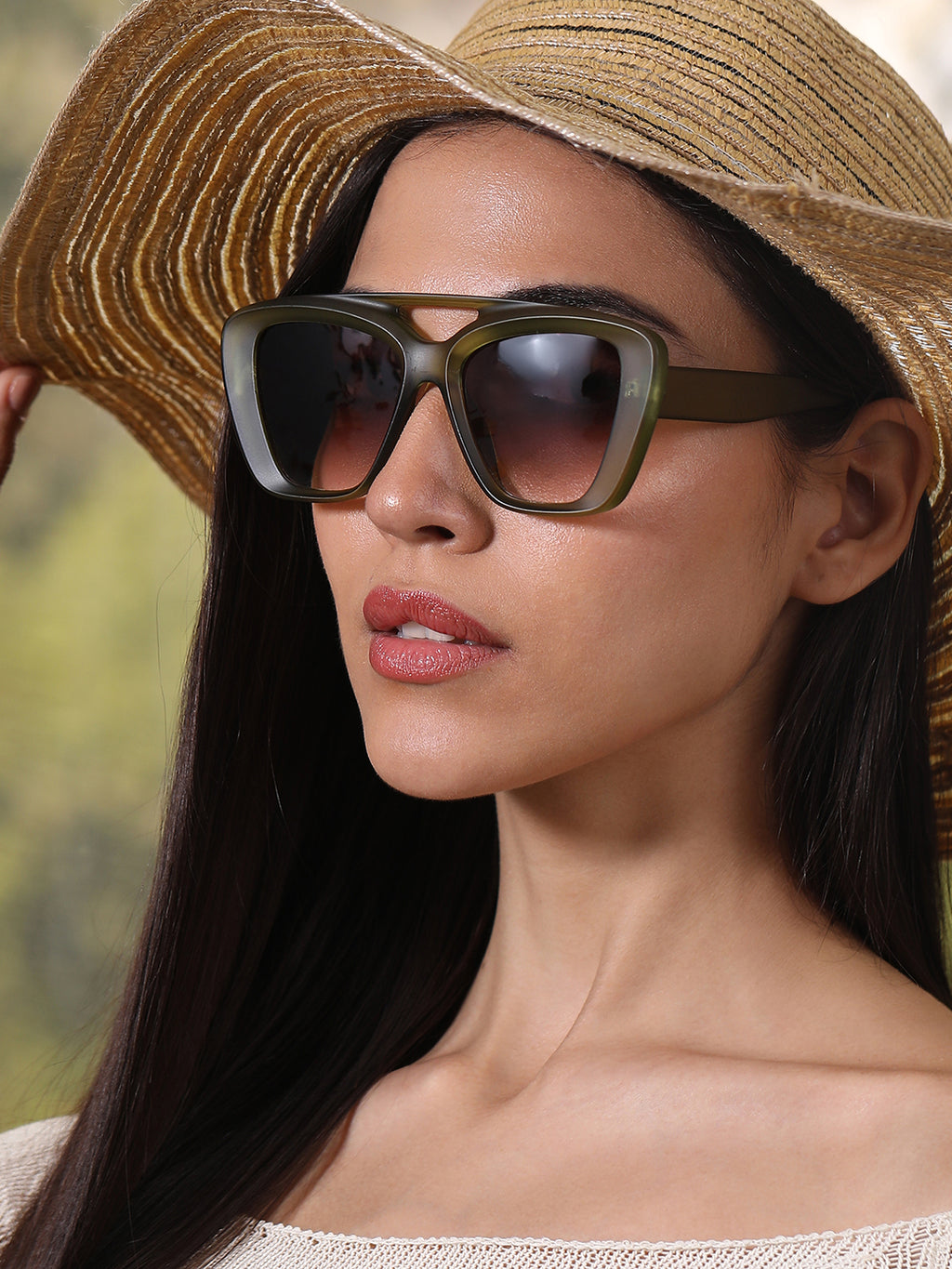 The Diva Cat Eye Sunglass - Olive Pink