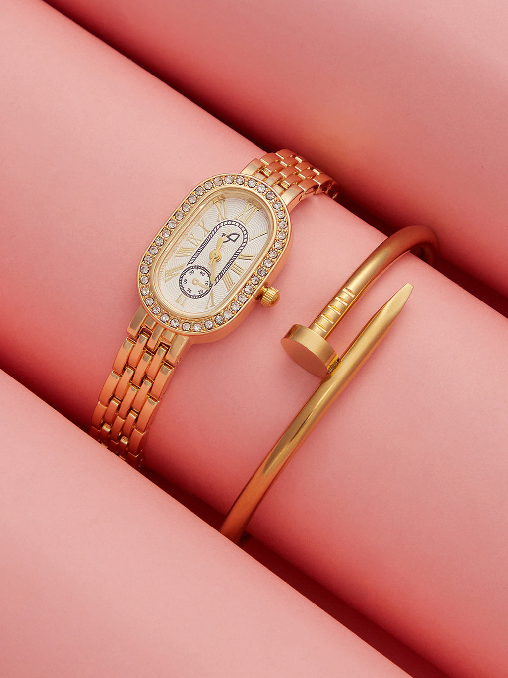 The-Embellished-Roman-Oval-Watch-With-Bangle-Bracelet-Combo