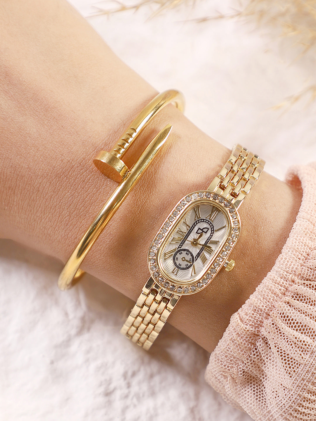 The-Embellished-Roman-Oval-Watch-With-Bangle-Bracelet-Combo