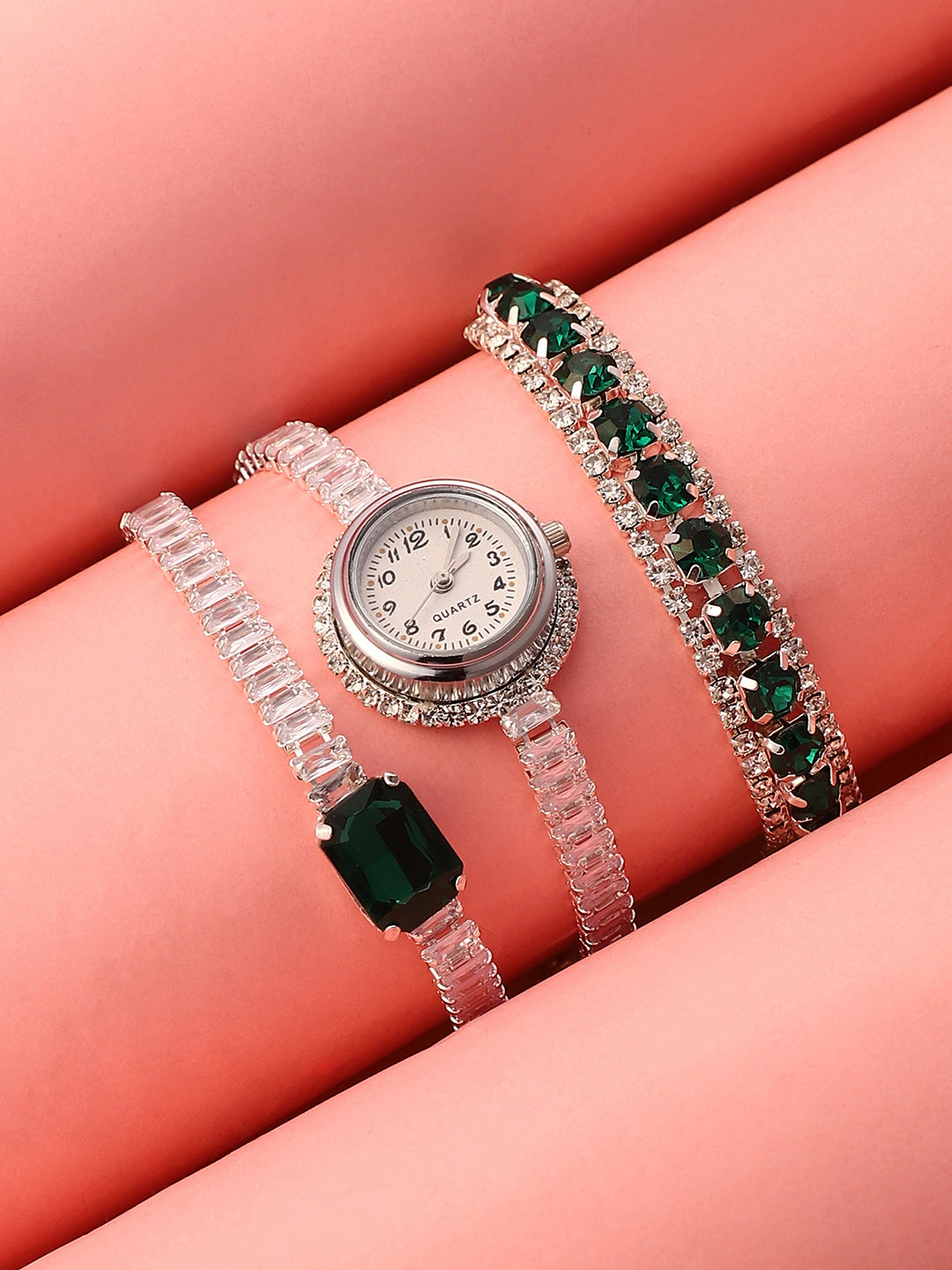 The-Crystalized-Wrap-Round-Watch-(Emerald-Green-Stone)-With-Bracelet-Combo