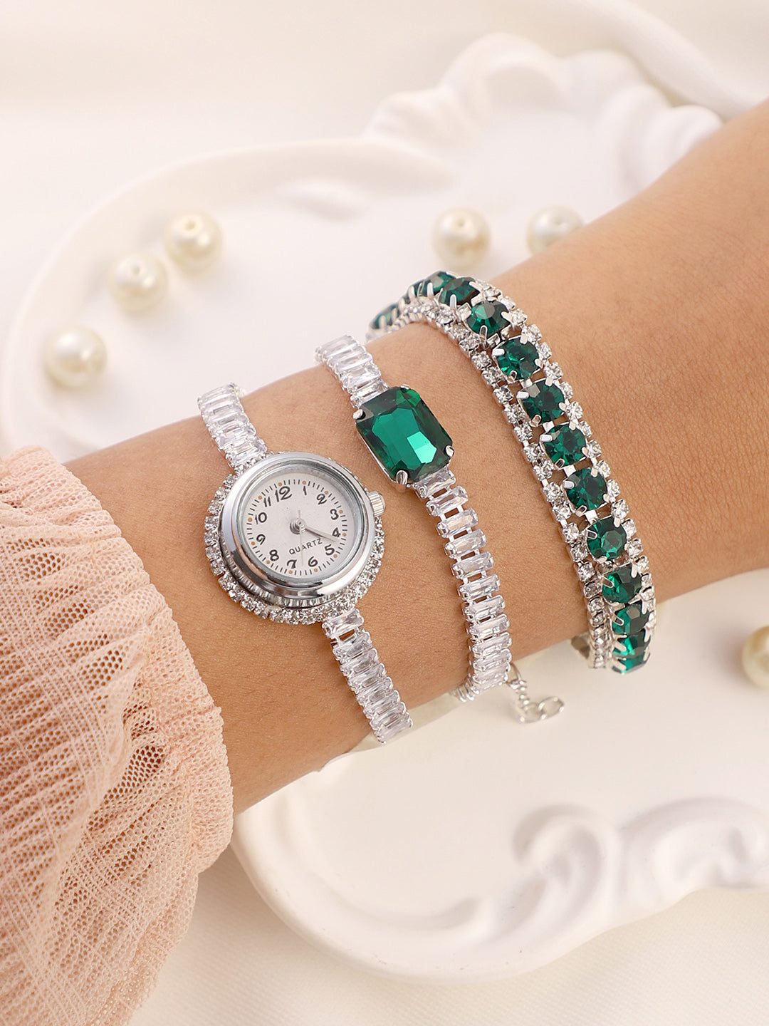 The-Crystalized-Wrap-Round-Watch-(Emerald-Green-Stone)-With-Bracelet-Combo