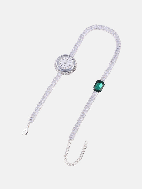 The-Crystalized-Wrap-Round-Watch-(Emerald-Green-Stone)-With-Bracelet-Combo