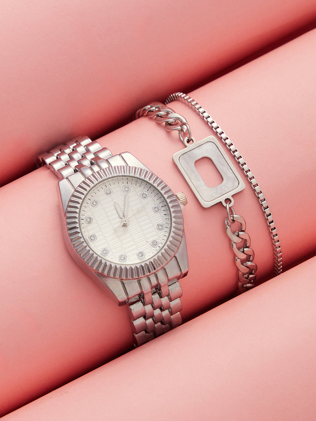 The-Ribbed-H-Link-Round-Watch-With-Bracelet-Combo