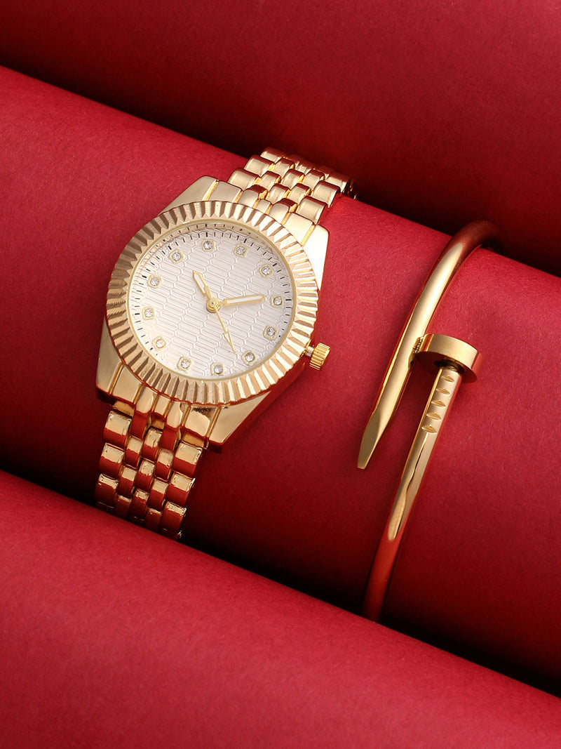 The-Ribbed-H-Link-Round-Watch-With-Bracelet-Combo