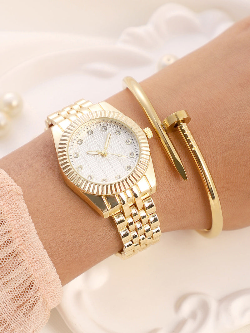 The-Ribbed-H-Link-Round-Watch-With-Bracelet-Combo