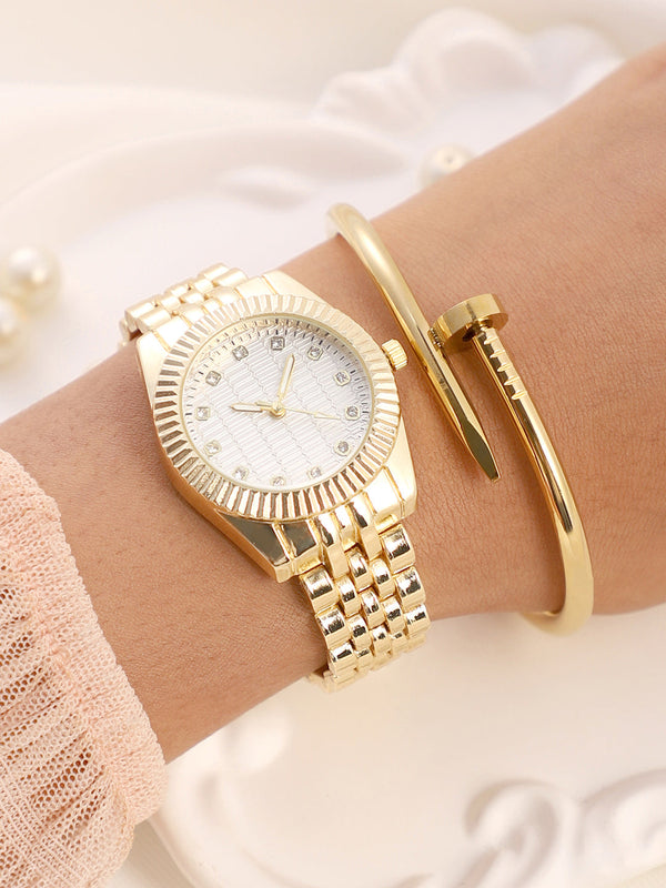 The-Ribbed-H-Link-Round-Watch-With-Bracelet-Combo