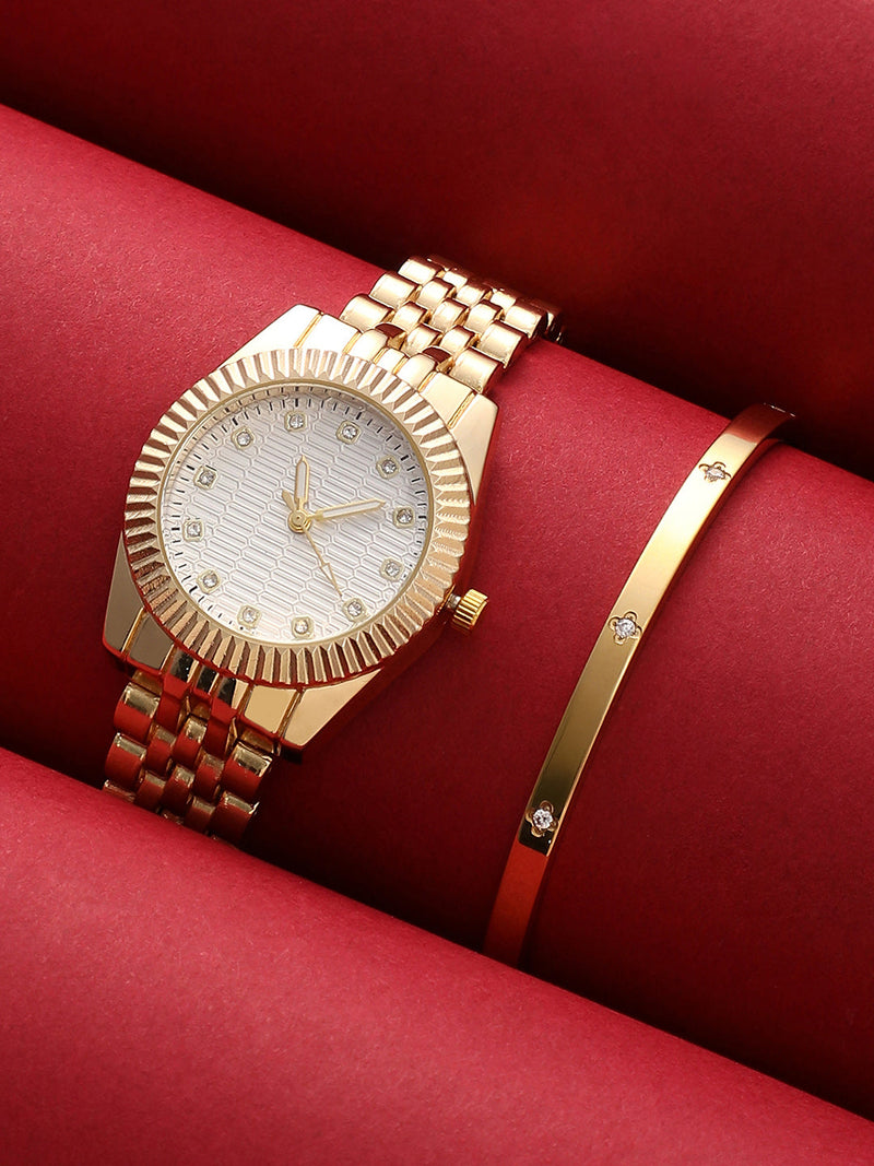 The-Ribbed-H-Link-Round-Watch-With-Bracelet-Combo