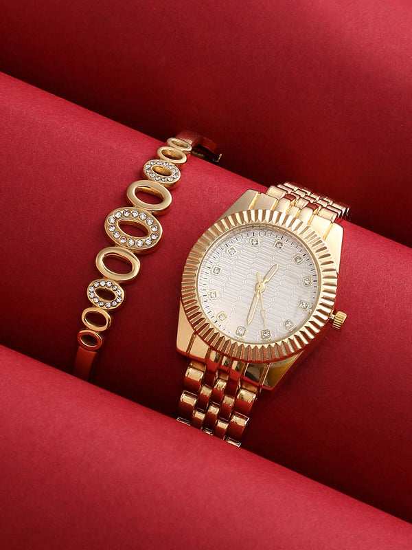 The-Ribbed-H-Link-Round-Watch-With-Bracelet-Combo