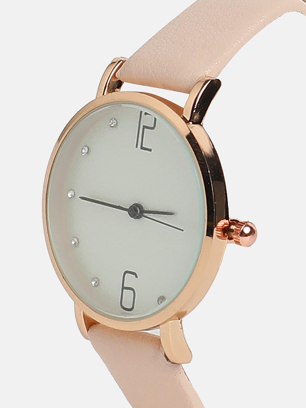 Women's Round Dial Watch With Vegan Leather Strap - Baby Pink