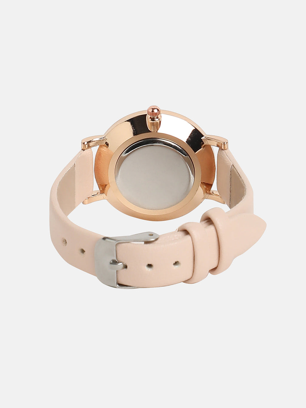 Women's Round Dial Watch With Vegan Leather Strap - Baby Pink
