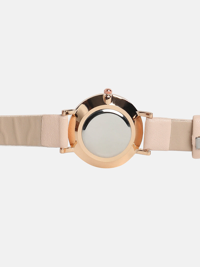 Women's Round Dial Watch With Vegan Leather Strap - Baby Pink