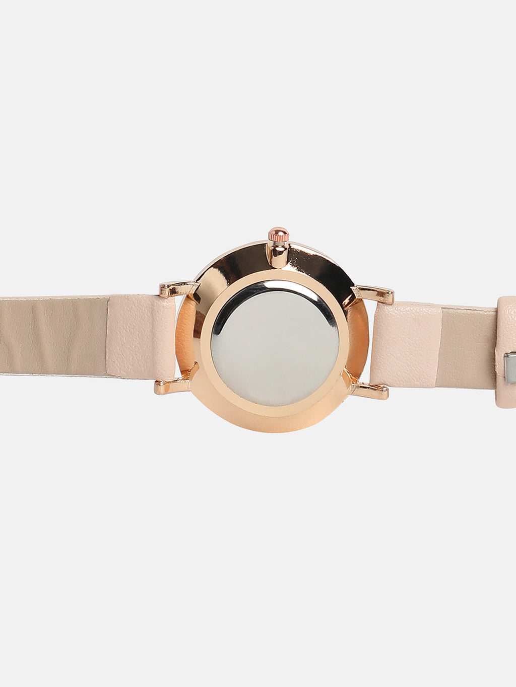 Women's Round Dial Watch With Vegan Leather Strap - Baby Pink