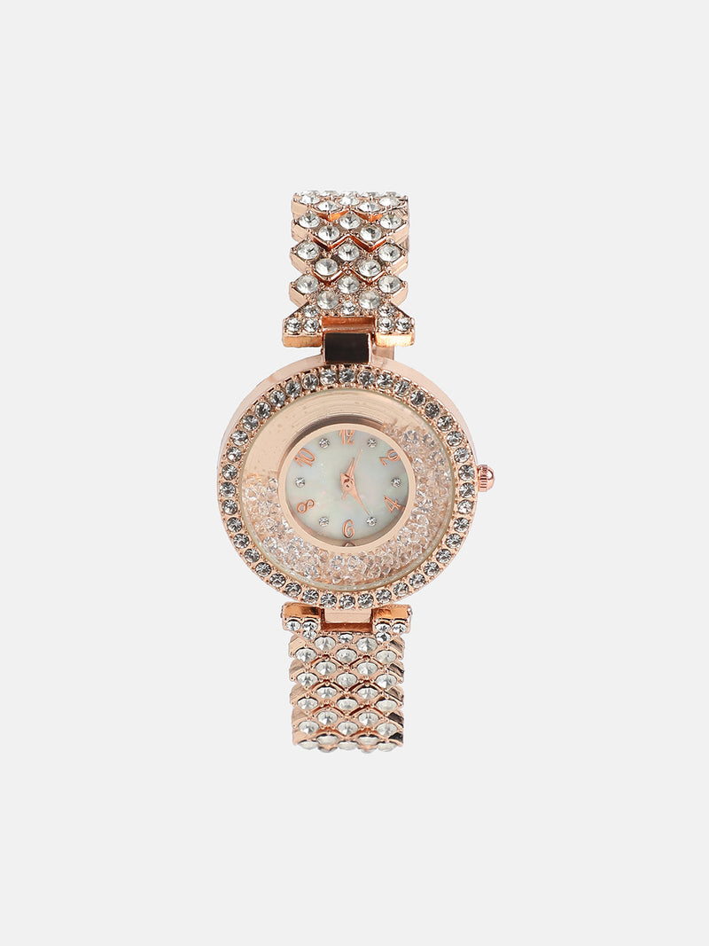 Women's Round Dial Watch With Chain Strap - Rose Gold