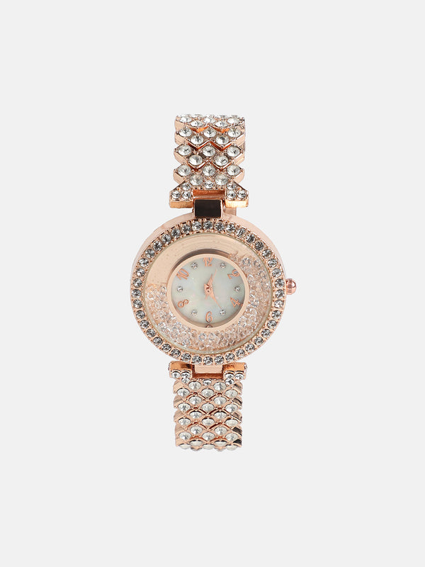 Women's Round Dial Watch With Chain Strap - Rose Gold