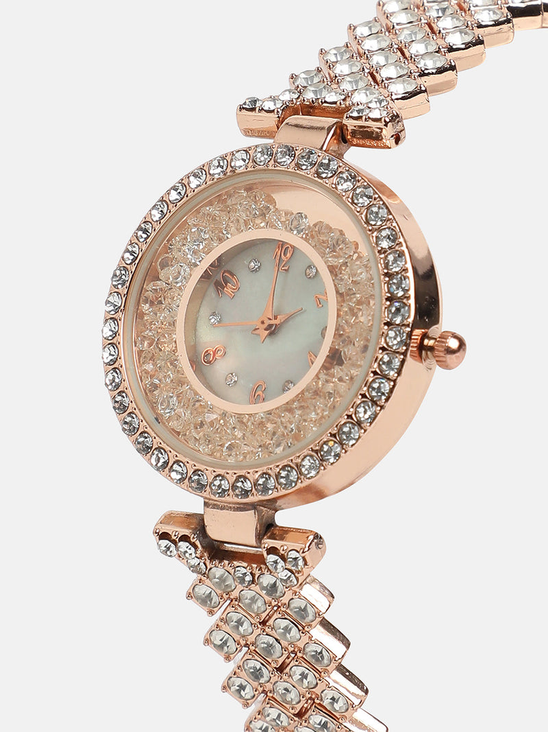 Women's Round Dial Watch With Chain Strap - Rose Gold