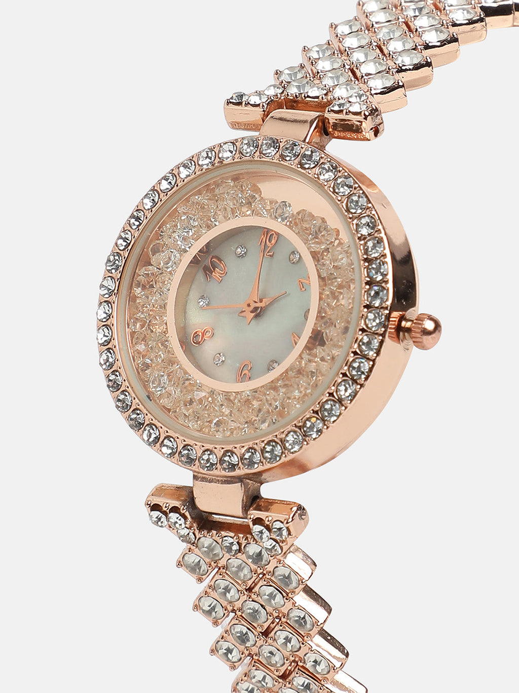 Women's Round Dial Watch With Chain Strap - Rose Gold