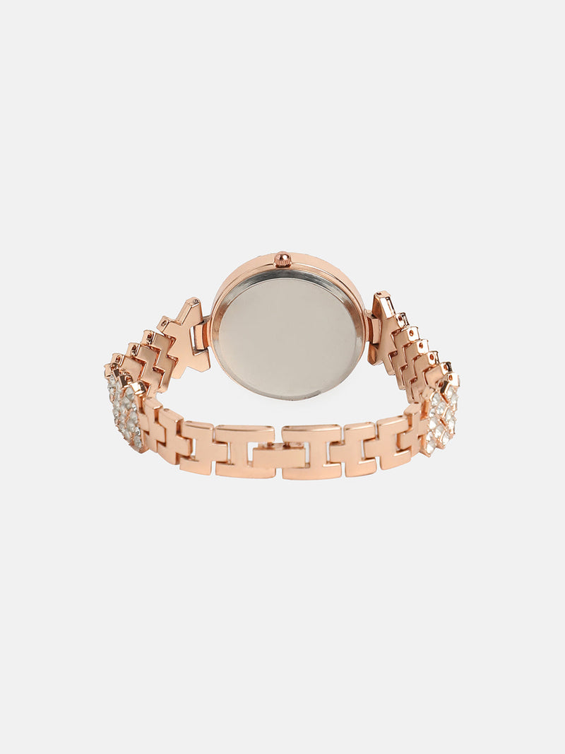 Women's Round Dial Watch With Chain Strap - Rose Gold