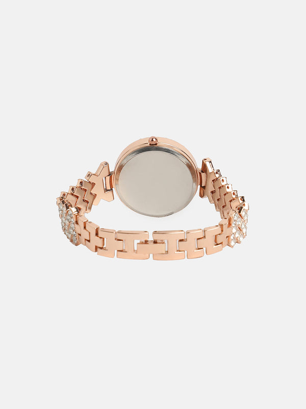 Women's Round Dial Watch With Chain Strap - Rose Gold