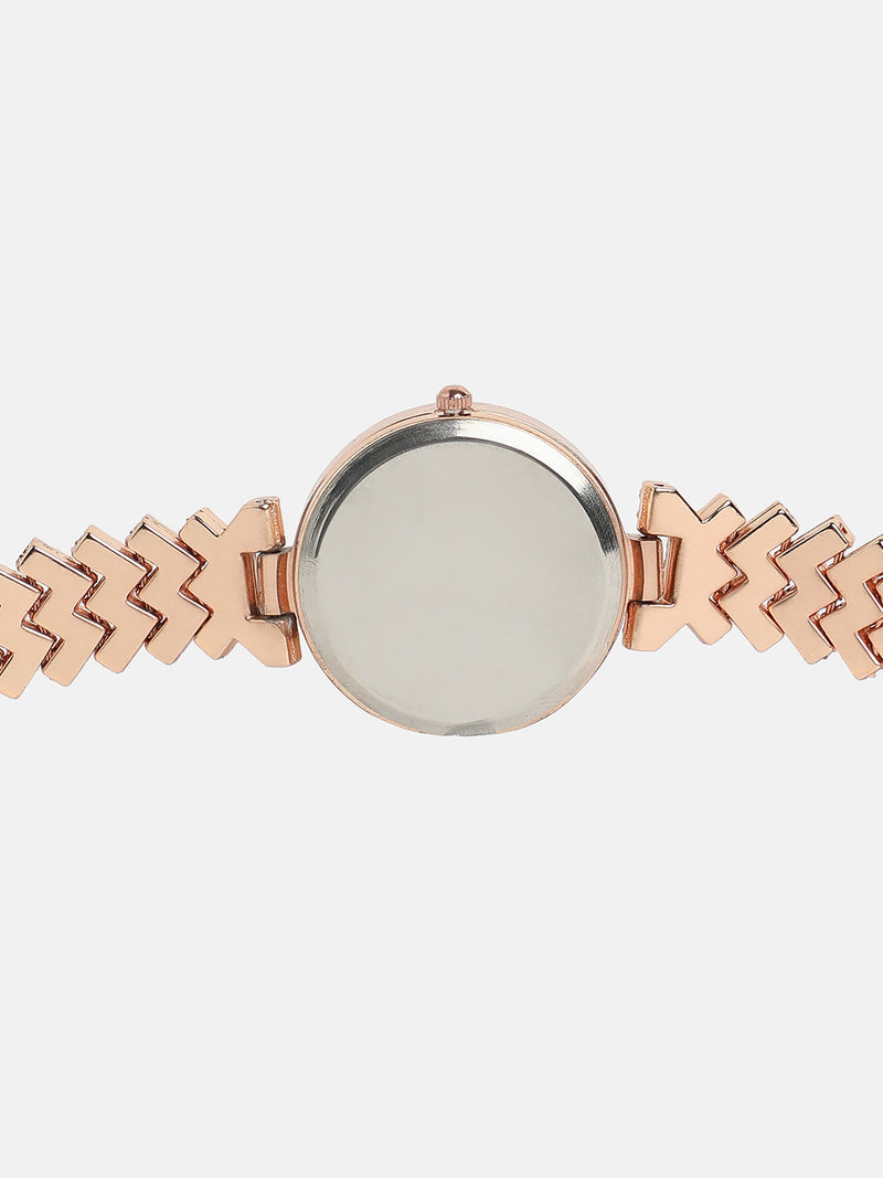 Women's Round Dial Watch With Chain Strap - Rose Gold