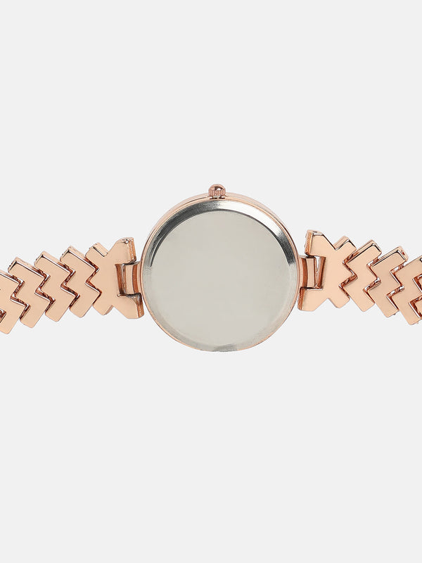Women's Round Dial Watch With Chain Strap - Rose Gold