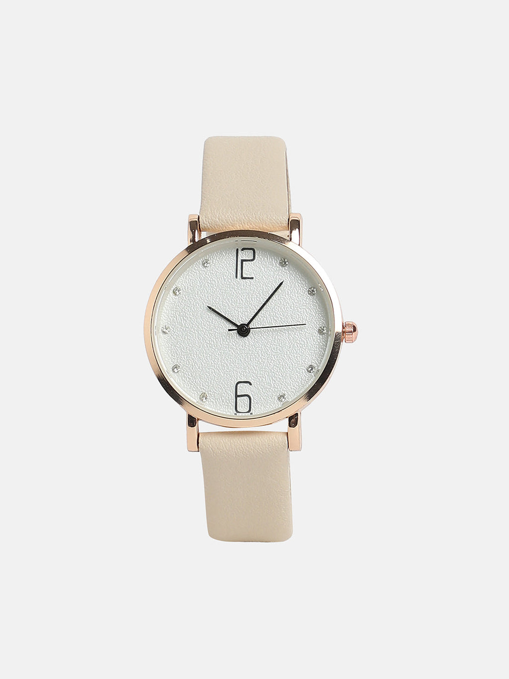 Women's Round Dial Watch With Vegan Leather Strap - Beige