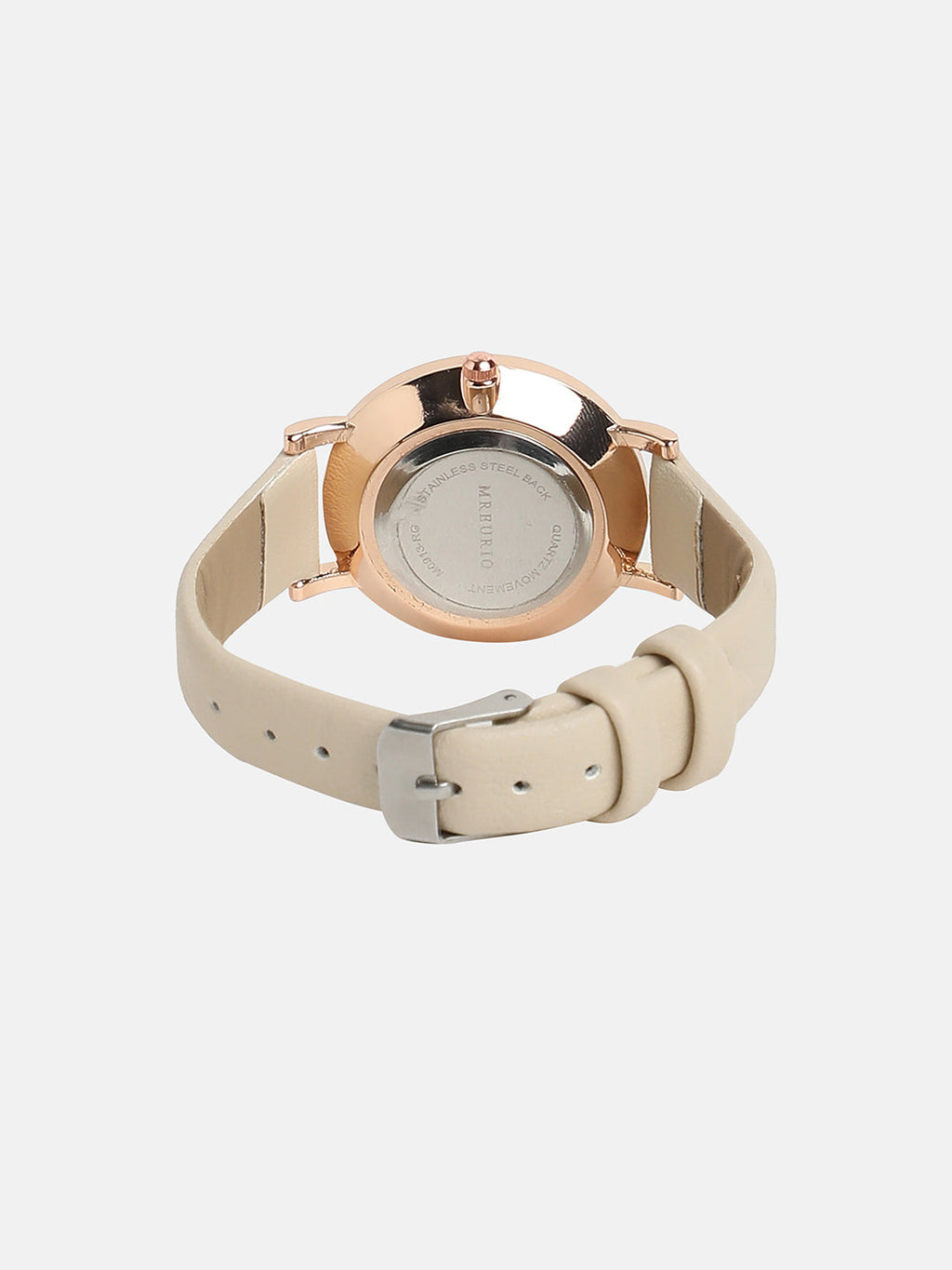 Women's Round Dial Watch With Vegan Leather Strap - Beige