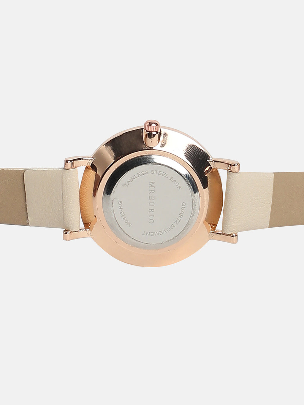 Women's Round Dial Watch With Vegan Leather Strap - Beige