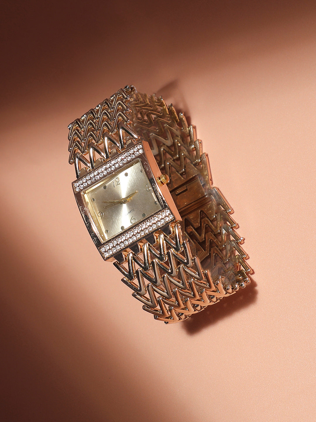 Women's Square Dial Watch With Chain Strap - Champayne Gold