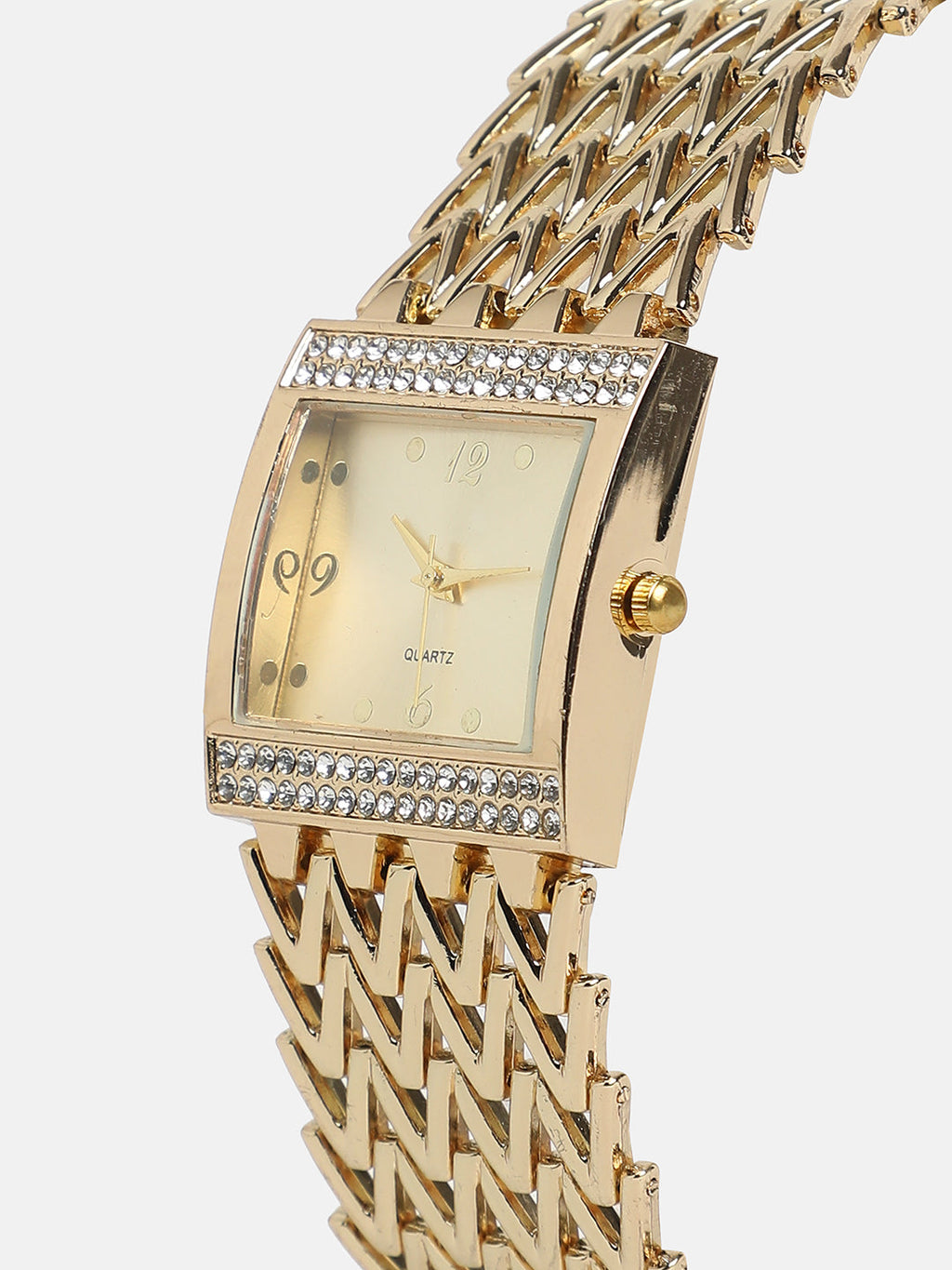 Women's Square Dial Watch With Chain Strap - Champayne Gold