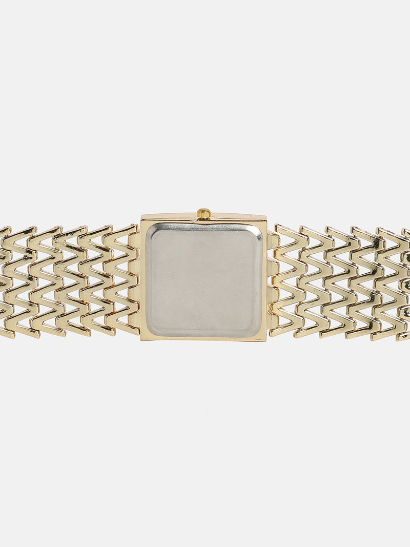 Women's Square Dial Watch With Chain Strap - Champayne Gold