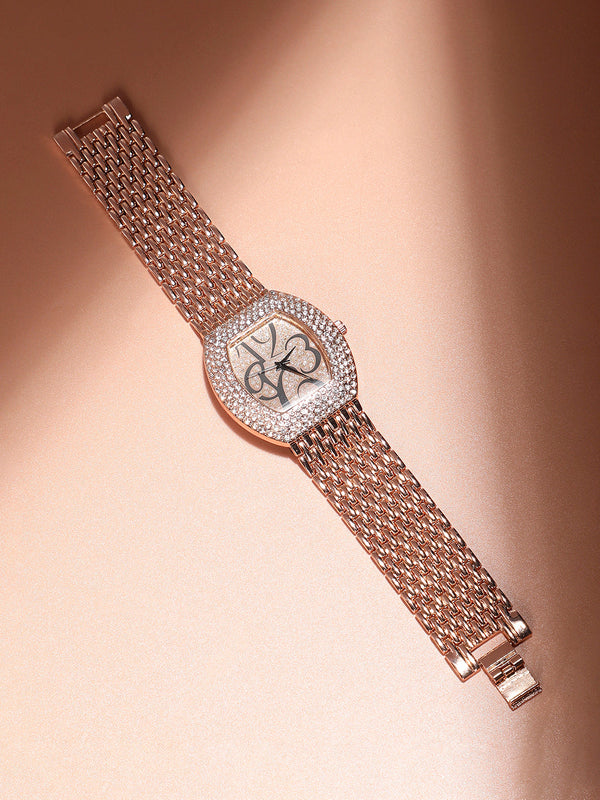 Women's Oblong Dial Watch With Chain Strap - Rose Gold
