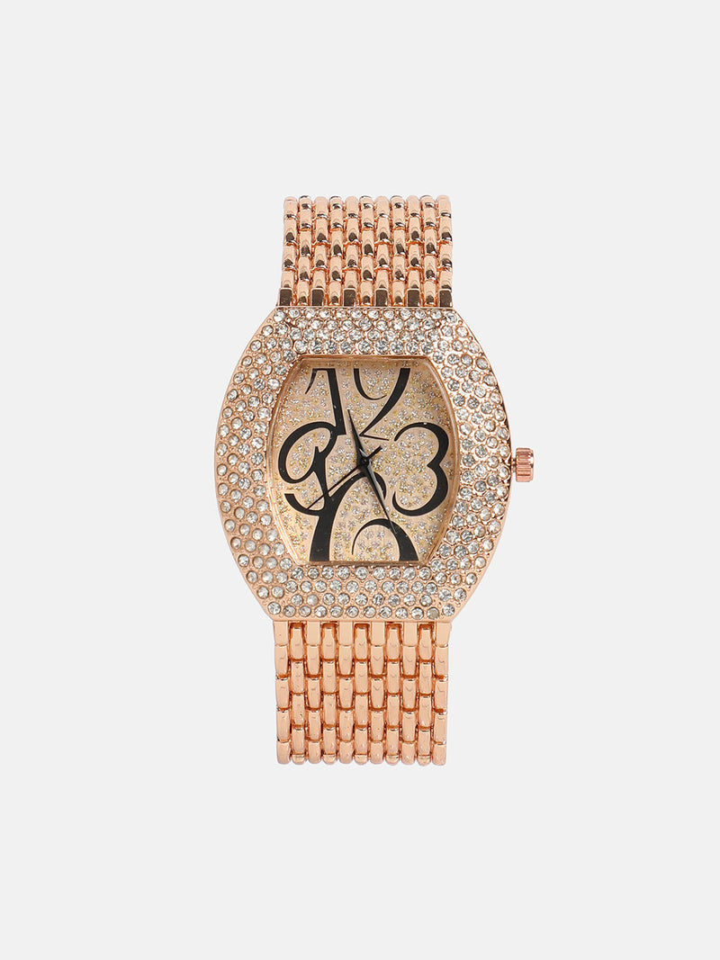 Women's Oblong Dial Watch With Chain Strap - Rose Gold