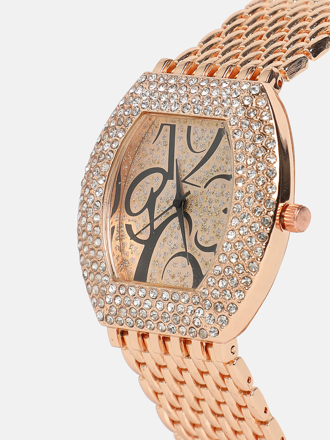 Women's Oblong Dial Watch With Chain Strap - Rose Gold