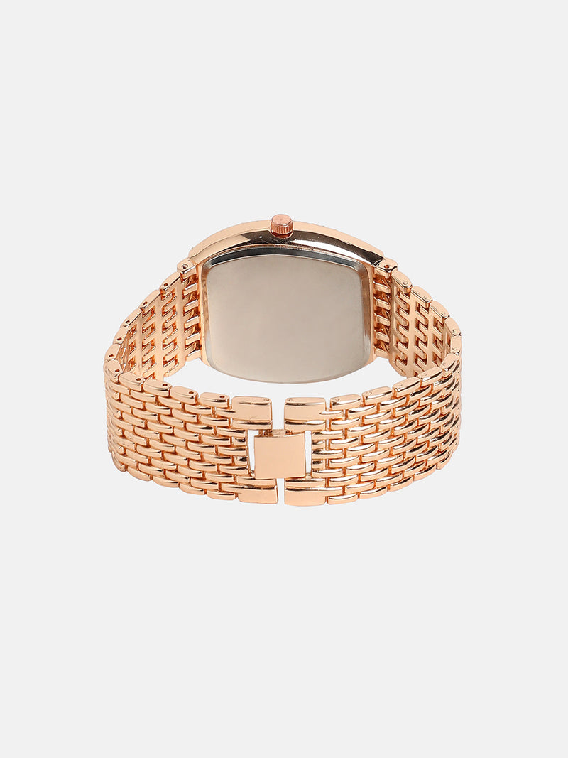 Women's Oblong Dial Watch With Chain Strap - Rose Gold