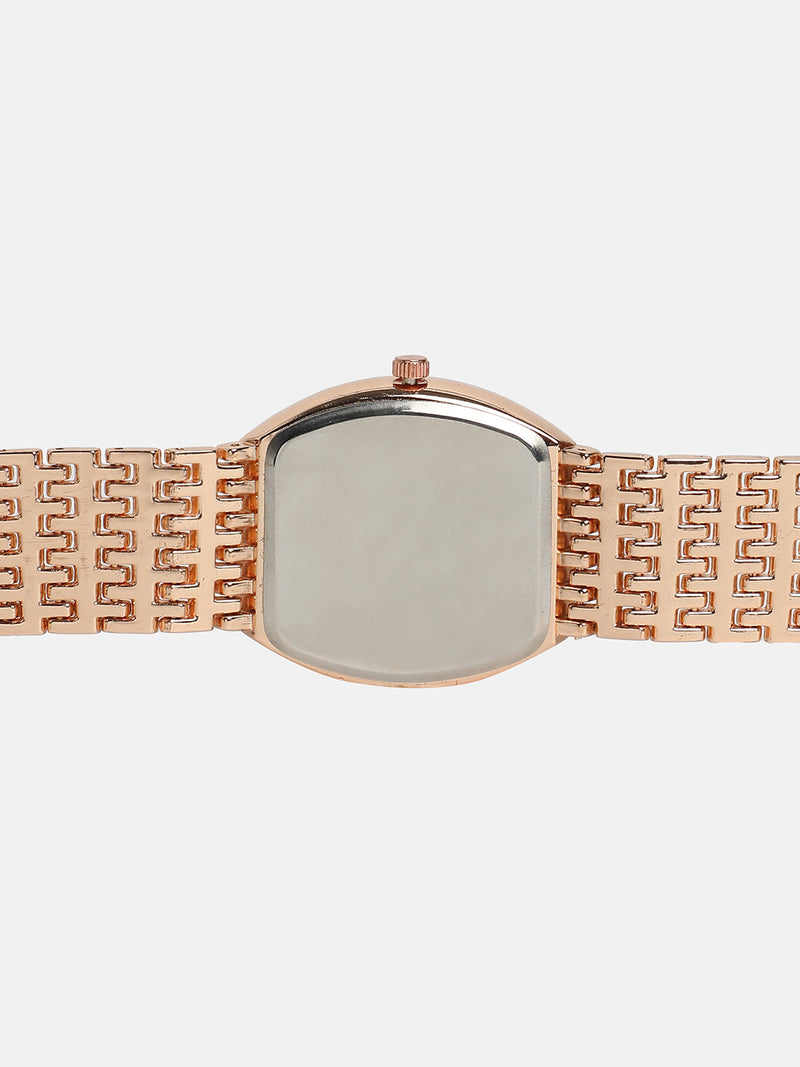 Women's Oblong Dial Watch With Chain Strap - Rose Gold