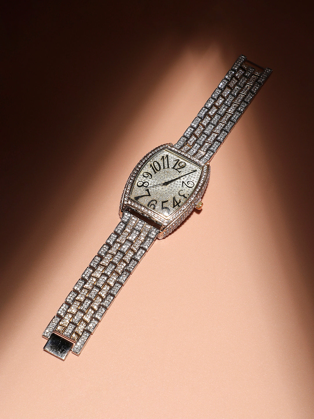 Women's Oblong Dial Watch With Chain Strap - Silver & Gold