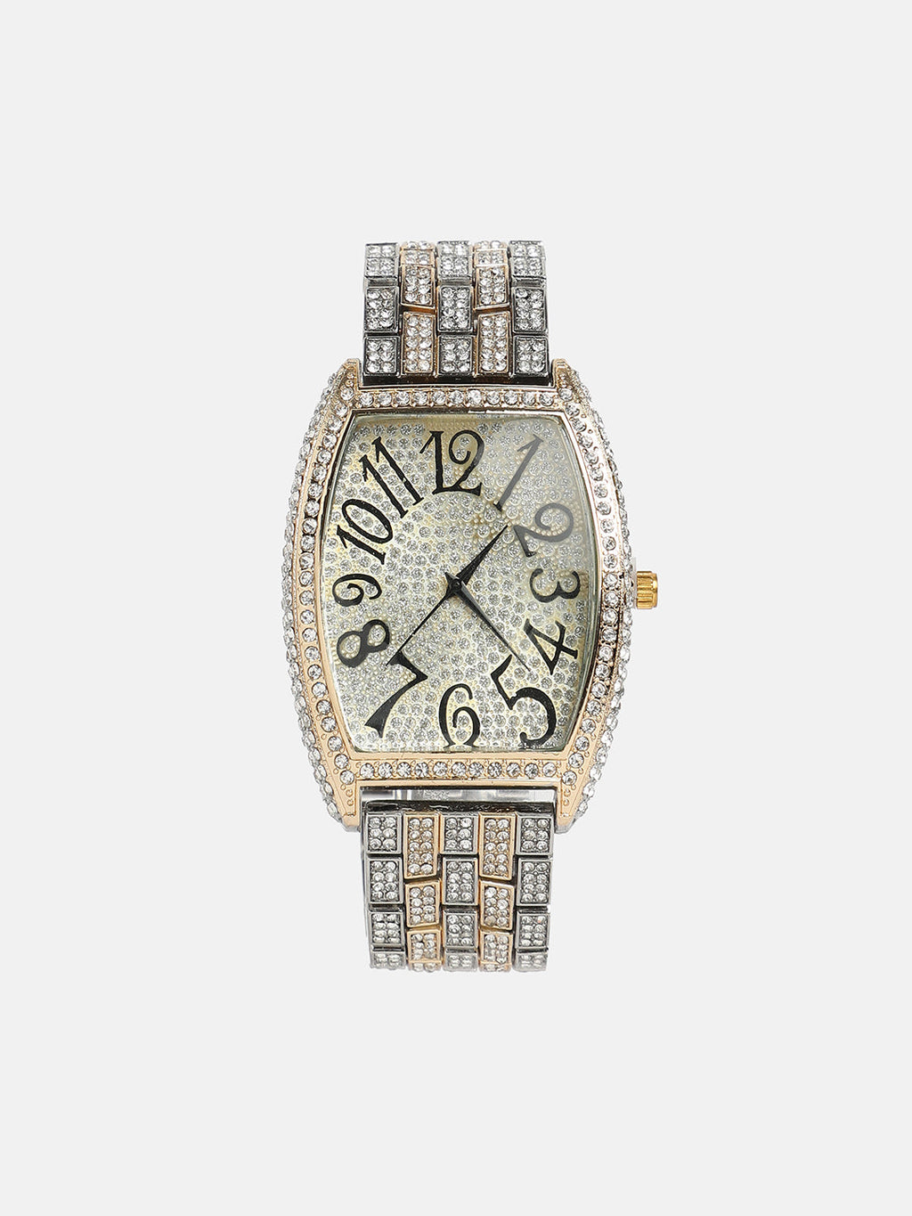 Women's Oblong Dial Watch With Chain Strap - Silver & Gold