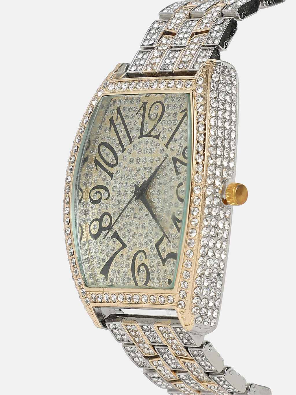 Women's Oblong Dial Watch With Chain Strap - Silver & Gold