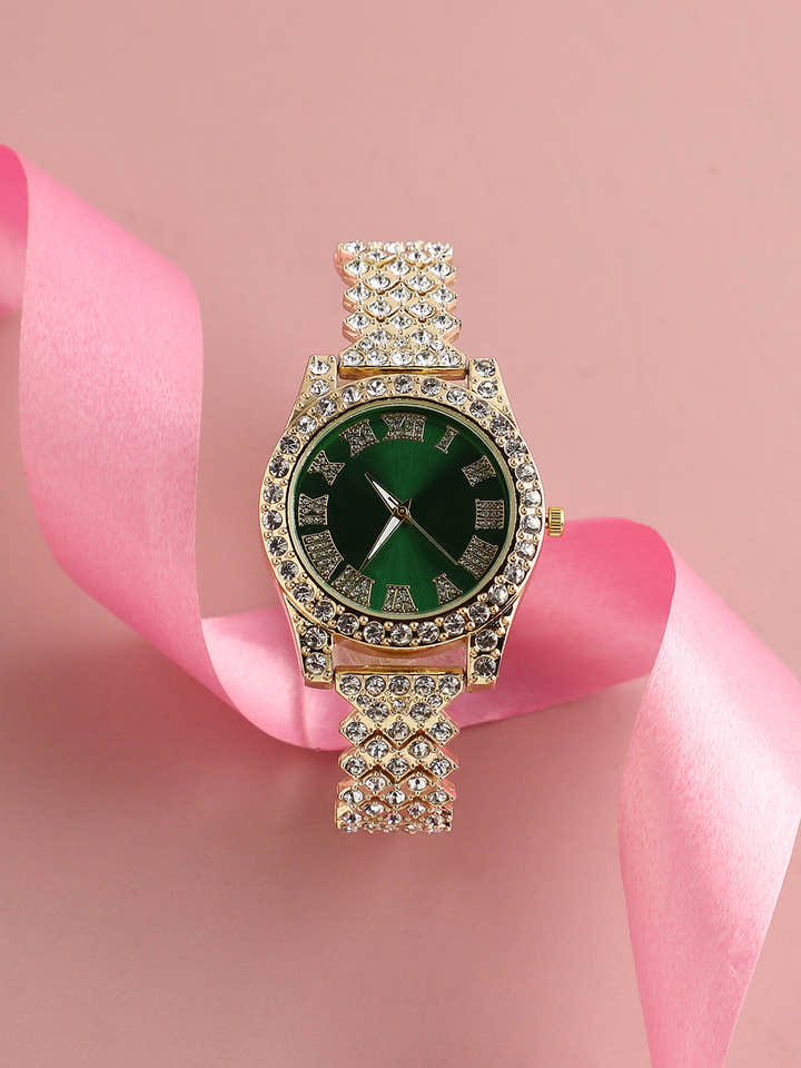Embellished Contrast Round Watch
