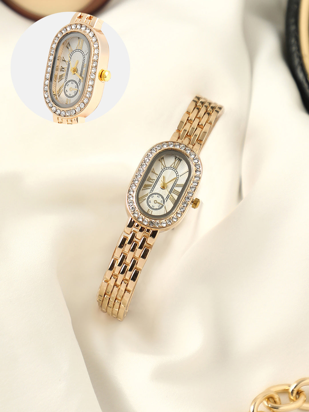 The Embellished Roman Oval Watch - Ivory White