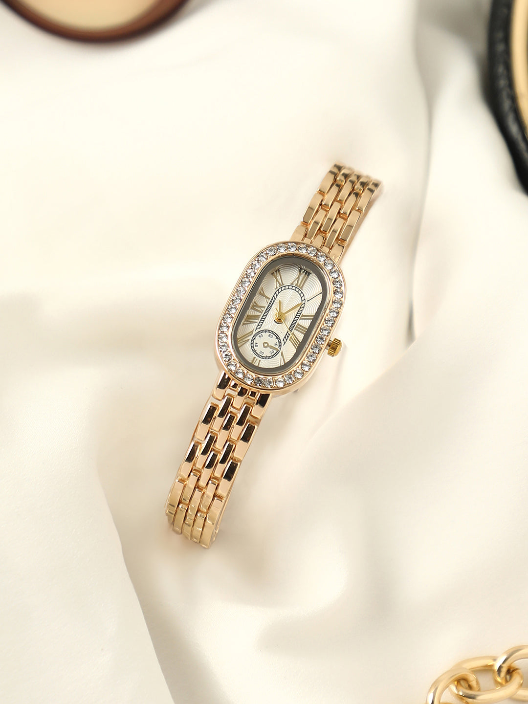 The Embellished Roman Oval Watch - Ivory White