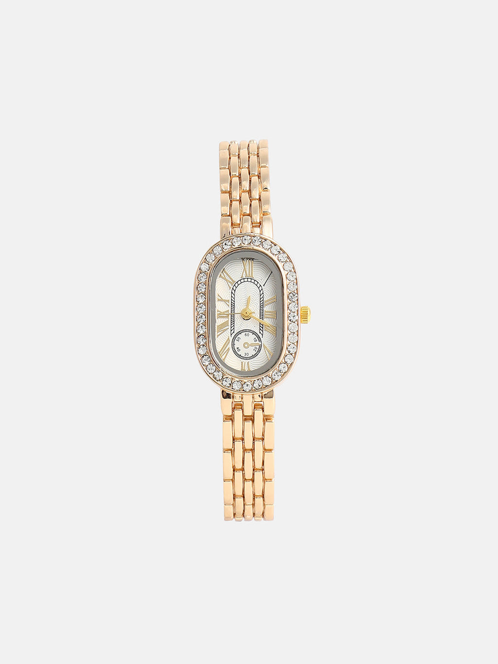 The Embellished Roman Oval Watch - Ivory White