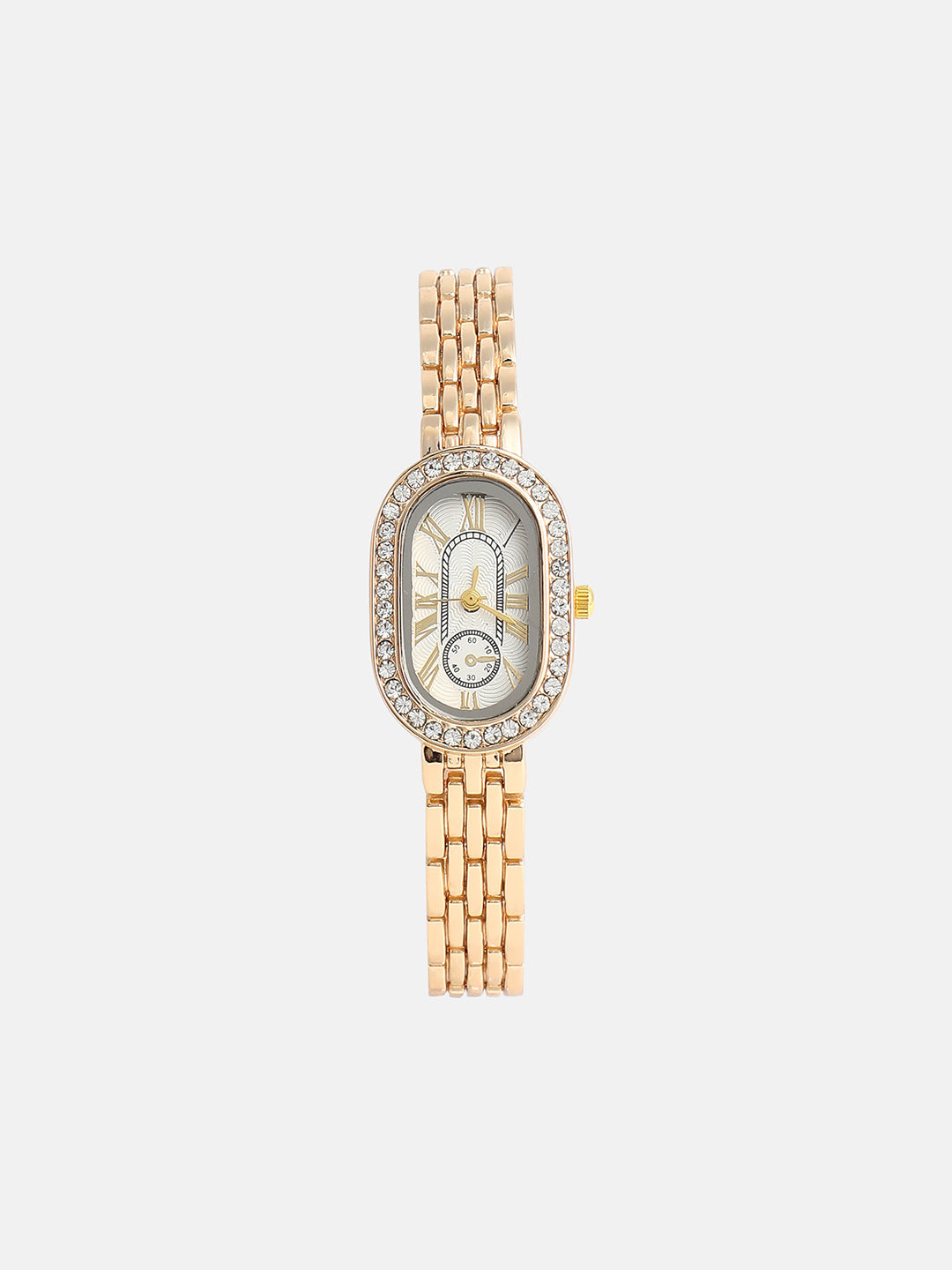The Embellished Roman Oval Watch - Ivory White