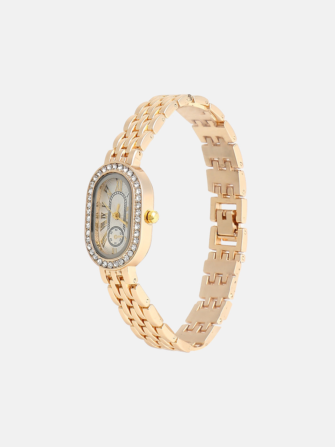The Embellished Roman Oval Watch - Ivory White