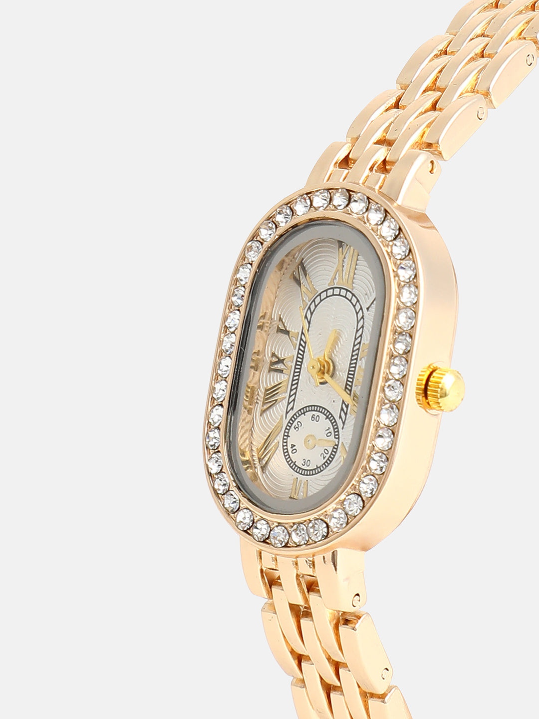 The Embellished Roman Oval Watch - Ivory White
