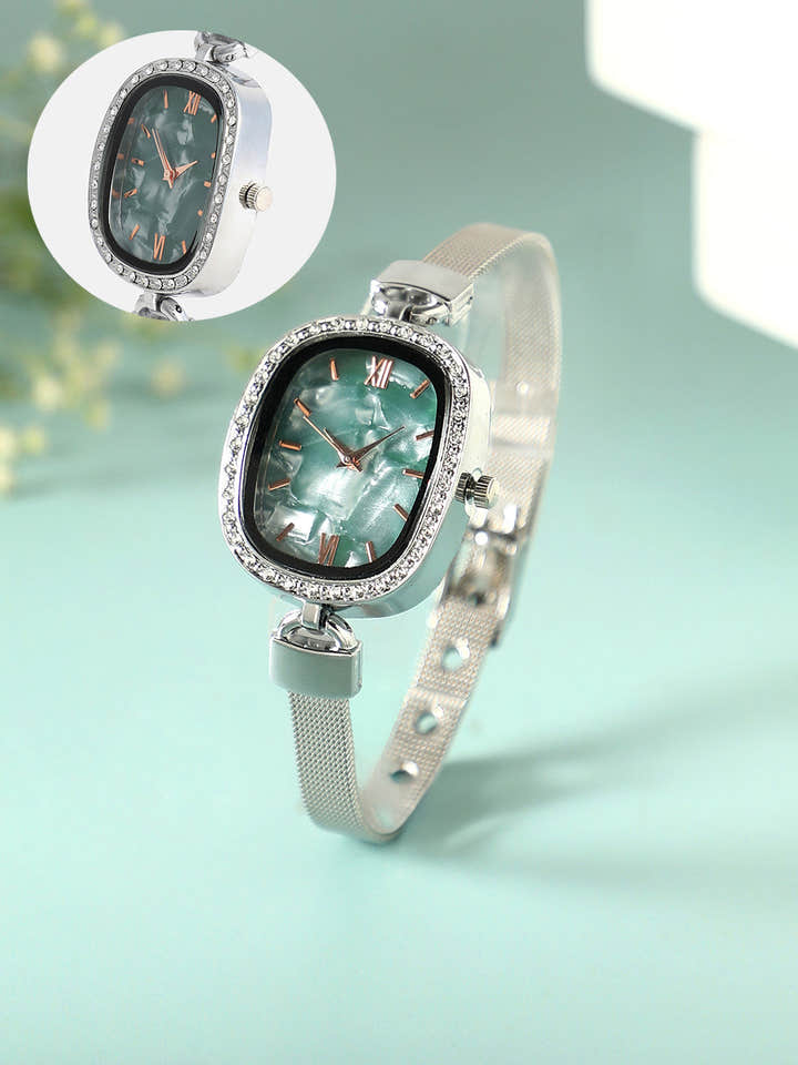 The Textured Square Watch - Emerald Green