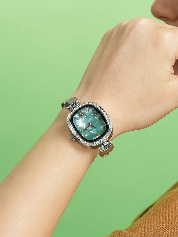 The Textured Square Watch - Emerald Green