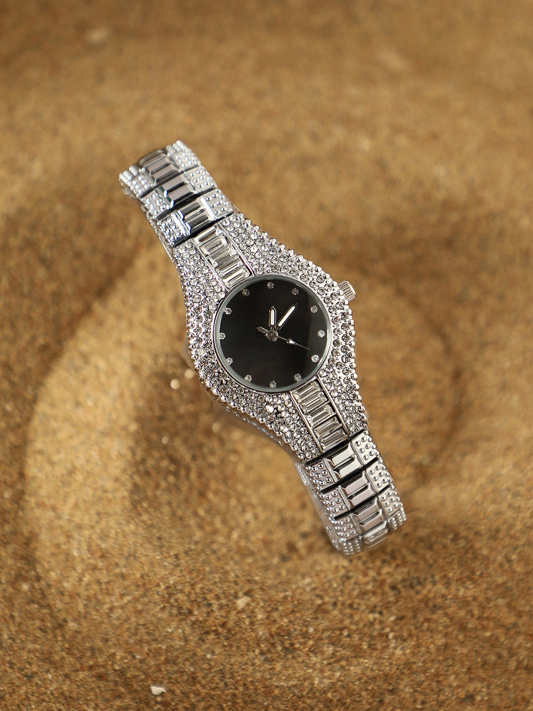 The Embellished Round Watch - Onyx Black